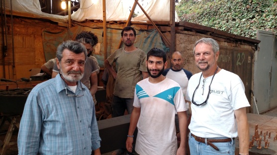 Varazdat Hambardzumyan, (left), his on (center), me, and his apprentices in the rear.